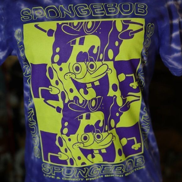 Small SpongeBob SquarePants Nickelodeon Purple Tie-dye Women's Tee T-shirt - Picture 3 of 4
